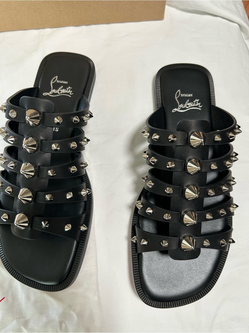 Christian Louboutin Charja Black Studded Multi-Strap Slide Sandals NIB - Picture 5 of 7